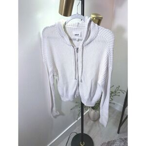 Aerie sweater hoodie xs white metal zipper pockets EUC clean cotton layering
